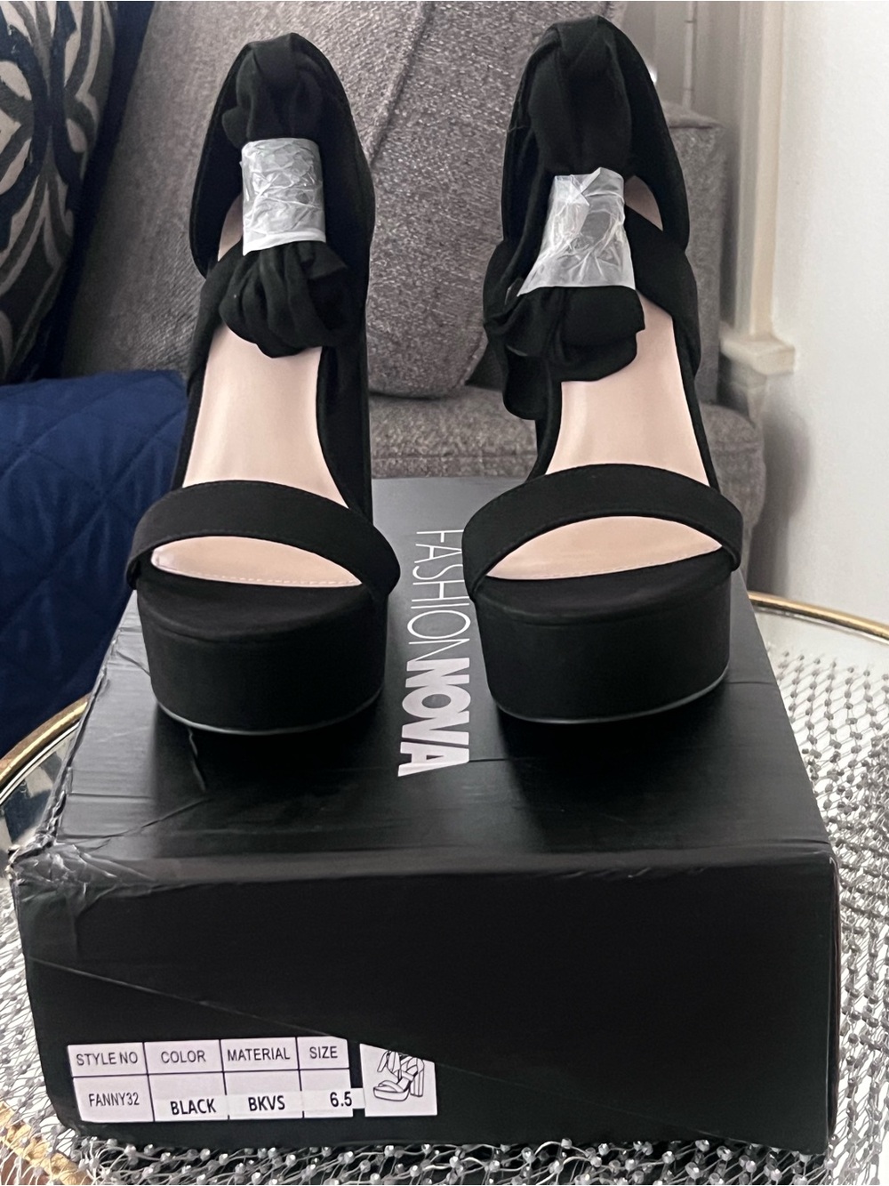 Fashion Nova Black Platform Ankle-Tie Sandals
